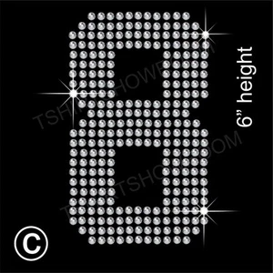 "8" Sports Jersey Number Rhinestone Transfer Hotfix Iron on Motif + Free Gift - Picture 1 of 9