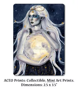 ACEO DRUCK Mondgöttin Sterne Himmlischer Nachthimmel Frau WC Fantasy Kunst - Bild 1 von 3