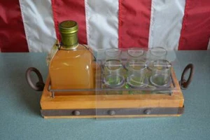 Tequila Barware Shot Glass Shooter Set w Bottle Holder NEW Wood & Metal Rack - Picture 1 of 3