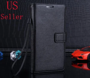 Black Leather Flip Wallet Stand Case Cover For Samsung Galaxy Note 3 III - Picture 1 of 3