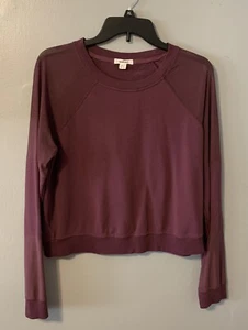 Garage cropped crewneck Sweater Sheer Sleeves Women’s size Large Maroon - Picture 1 of 5
