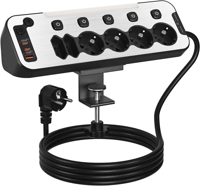Steckdosenleiste Schreibtisch Mit USB C, PD20W Tischsteckdose Mit Schalter 6 Fac - Bild 1 von 4