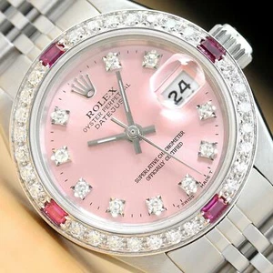 LADIES ROLEX DATEJUST 69174 FACTORY DIAL WATCH w/ 18K WHITE GOLD RUBY DIAMOND - Picture 1 of 7