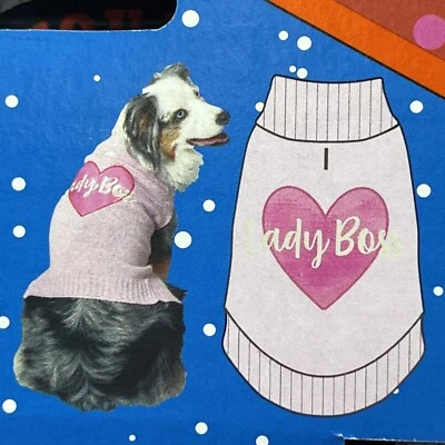 Vibrant Life Lady Boss Pink Heart Dog Winter Sweater Sz L Holiday Valentines Day - Image 1 of 4