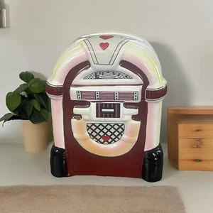 Vintage 80s Juke Box Ceramic Brown & White Savings Bank 4" x 3.5" - Picture 1 of 8