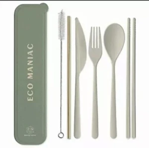 DesignWorks Ink Portable Utensils Set w/ Case 7-Piece Forest Green - Eco Maniac - Picture 1 of 4