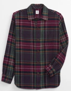 NWT Gap Boys Purple Plaid Flannel shirt Size M Size 8  Year  100% Cotton - Picture 1 of 4