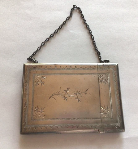 Aesthetic Engraved sterling silver Card Case on Chain by Whiting Cover