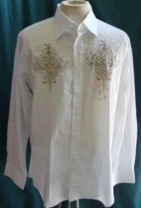 PREMIUM CULTURE Italy White Cotton Shirt Gold Flourish Embroidery Mens 2XL NWOT - Picture 1 of 5