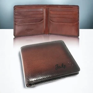 Personalised RFID Burnish Tan Leather Wallet Engraved Mens Daddy Birthday Gift - Picture 1 of 10