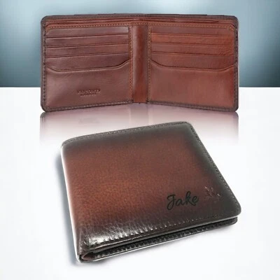 Personalised RFID Burnish Tan Leather Wallet Engraved Mens Daddy Birthday Gift - Image 1 of 4