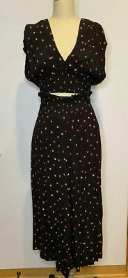 Free People Nile River Set Negro Rojo Blanco Punto Estampado Top y Pantalones Ahumados Talla S Foto 1 de 4