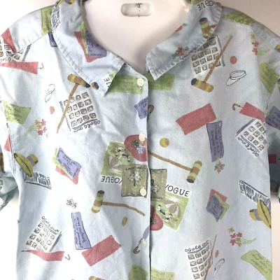 复古牛仔印花上衣 S 小号超大 Dockers Levis 衬衫槌球 复古 — 第 1/4 张图片