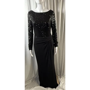 Ralph Lauren Sequin Drape Evening Gown, Black, Wedding, Party, Sz: 8, 82-46 - Picture 1 of 16