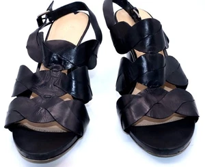 Via Spiga Black Leather Wedge Sandals 10M Italian Vintage Grunge Chic - Picture 1 of 5