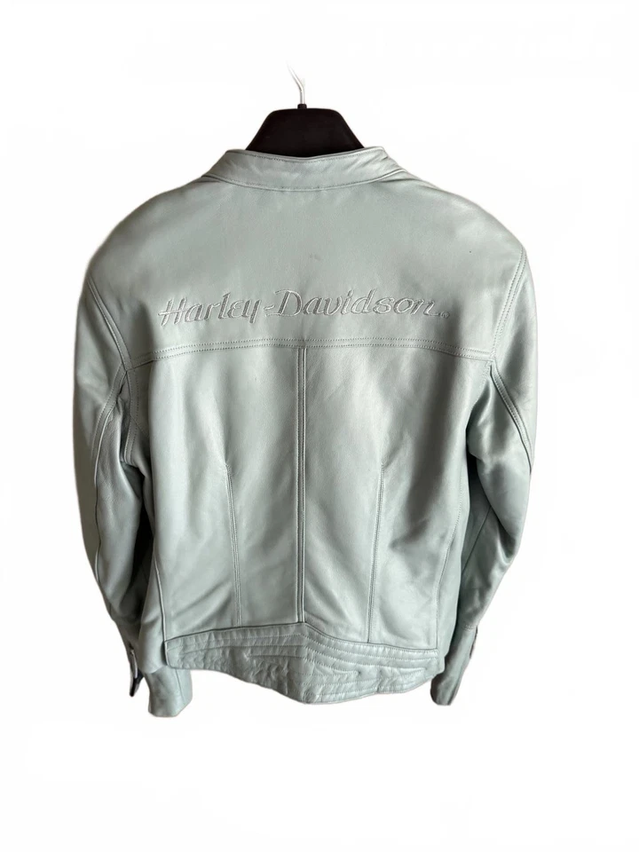 Harley Davidson Women's Light Blue Leather Jacket - Image 1 of 4