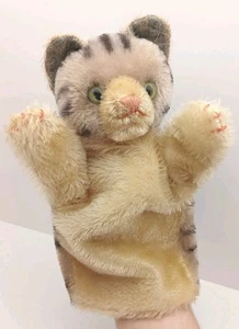 Vintage Steiff Mohair 9" Hand Puppet Tabby Cat Gray with Black Stripes 1950s - Picture 1 of 18