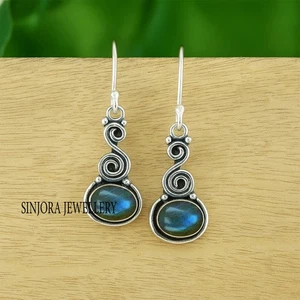 Labradorite Gemstone 925 sterling silver handmade Dangle Drop Earrings 1.50" - Picture 1 of 3