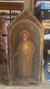 antikes GROSSES 49cm GEMÄLDE RELIGIÖSE IKONE DRUCK CHRISTUS HERZ JESU DRUCK - Bild 1 von 8