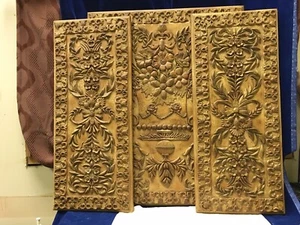 Three Piece Carved Wood Look Resin Wall Hangings. - Picture 1 of 6