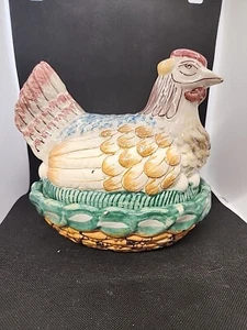 Large! Hen On Nest Tureen Covered Dish Majolica Pottery  - Imagen 1 de 9