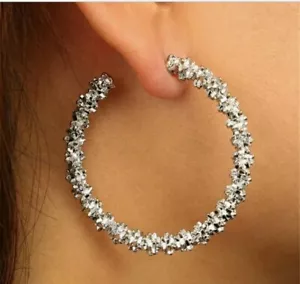 BEAUTIFUL SILVER 4cm HOOP EARRINGS, BIRTHDAY IDEAL BIRTHDAY BRIDAL GIFT - Picture 1 of 2