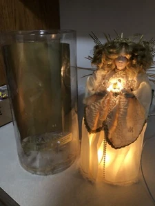 Vintage Frank's 12,5" beleuchteter Engel Baumspitze weißes Kleid Porzellankopf - Bild 1 von 7