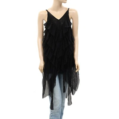 Camiseta sin mangas túnica Free People con volantes punto suizo asimétrica negra en capas XS 39222 Foto 1 de 4