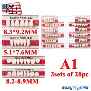 84Pcs Dental Acrylic Resin False Teeth Denture Shade A1 Upper Lower Full Teeth - Picture 1 of 13