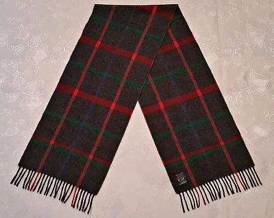 ESCOCIA-BUFANDA LARGA DE LANA DE CORDERO GRIS ROJO CON FLECOS CORONA HIGHLAND VINTAGE Foto 1 de 3