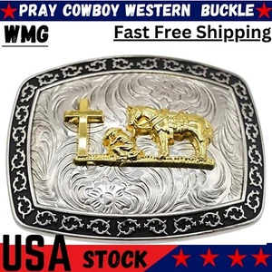 Pray Cowboy Western Rodeo Silber Schwarz Glanz Design Mode Cowboy Gürtelschnalle - Bild 1 von 8