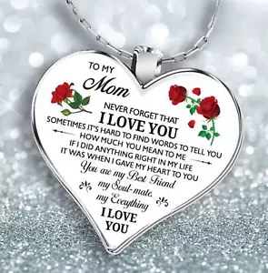 INSPIRATIONAL TO MY MOM HEART EPOXY NECKLACE FROM SON DAUGHTER MOTHER’S DAY NEW - Picture 1 of 2