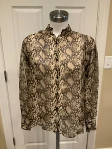 Top Nili Lotan marrone scuro stampa serpente 100% seta Lorena $685, taglia S nuovo con etichette! - Foto 1 di 6