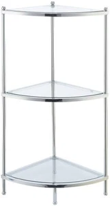 Neu Home 3 Tier Corner Shelf, Chrome / Glass, 13.25" x 13.25" x 33.75" - Picture 1 of 3