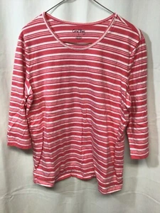 Coral Bay Pink Stripe 3/4 Sleeve Large Women’s T Shirt T12 - Picture 1 of 4