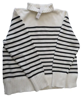 J.Crew white and black stripe cotton turtleneck sweater, size XXL, NWT - Image 1 of 3