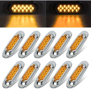 10x 6.5'' 16 LED Amber Side Marker Clearance Light For Freightliner Chrome Bezel - Picture 1 of 9