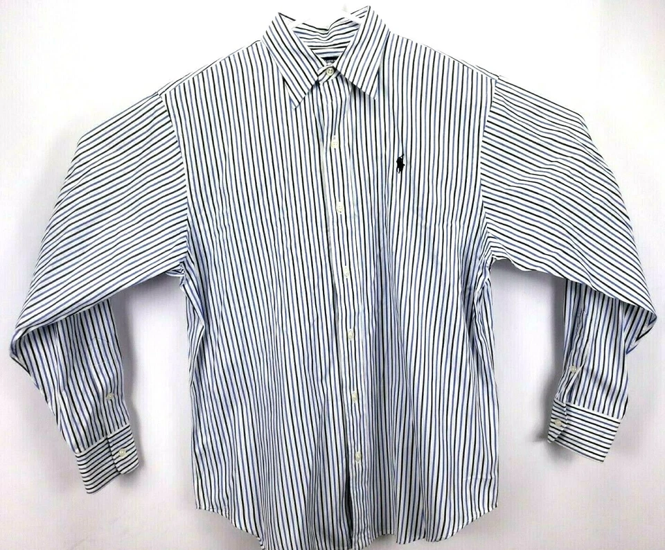 Camisa deportiva Ralph Lauren para hombre sin etiqueta de talla L/S abotonada blanca/negra/púrpura Foto 1 de 4