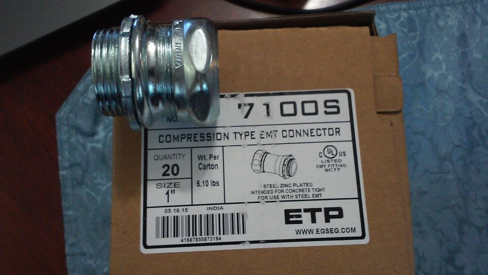 7100S ETP COMPRESSION TYPE EMT CONNECTOR. 1" (Qty of 20) - Image 1 of 1