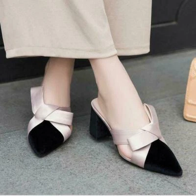 Sexy Zapatillas de Terciopelo Bowknot para Mujer Sandalias Zapatos Punta Punta Tacones Gruesos Foto 1 de 4