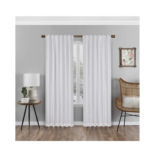 Eclipse Cara One Rod Pocket Curtains Bedroom Single Crochet White 50x95 $99 T053 - Image 1 of 1