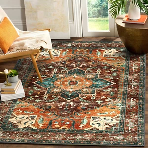 6X9 Large Area Rug, Non-Slip Washable Boho Vintage Living Room Rug with Rubber B - Picture 1 of 9