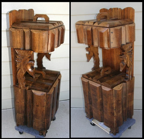 Antique Oak Fariniere Dragon Head Clawfoot Flour Sugar Coffee Box Bin Rare Chest Cover