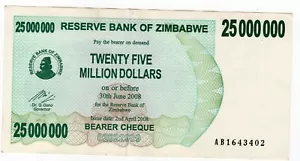 Billete Zimbabue 25000000 dólares 2008 P56 - Imagen 1 de 2