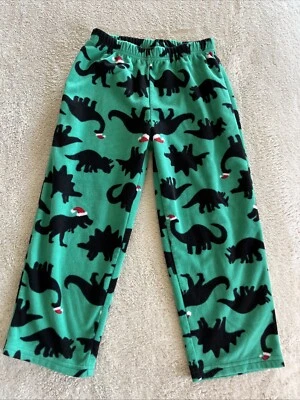Carters мальчиков зеленый черный динозавр Санта шляпа флис пижамы брюки 5T - Изображение 1 из 4