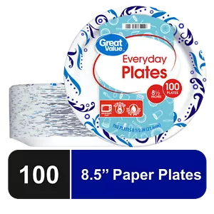 Great Value Everyday Disposable Paper Plates, 8.5", 100 Count - Picture 1 of 4