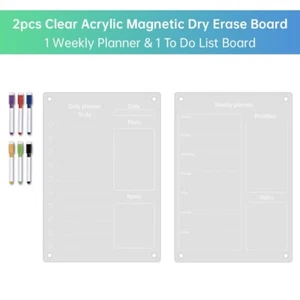 2Pcs Erasable Marker Acrylic Erase Board Magnetic Clear Magnetic Fridge Calendar - Picture 1 of 10