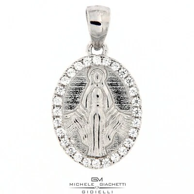 CIONDOLO ARGENTO RODIATO MADONNA MIRACOLOSA DELLE GRAZIE ZIRCONI  - Immagine 1 di 3