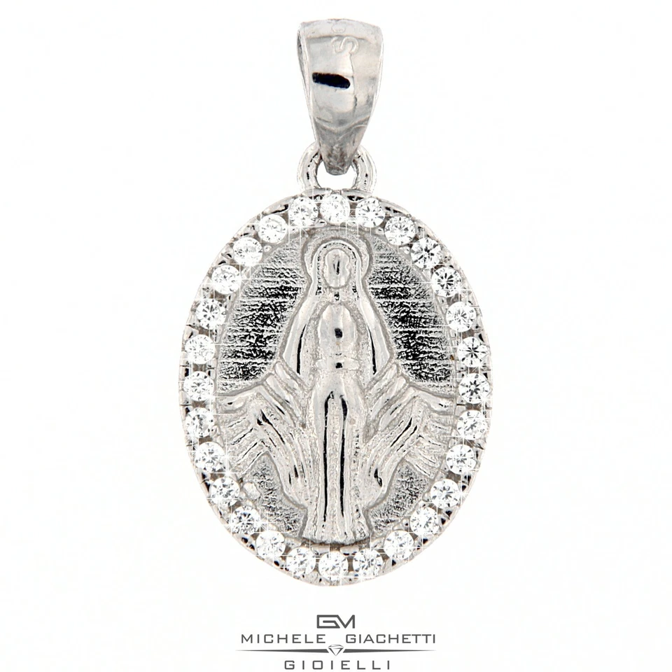 CIONDOLO ARGENTO RODIATO MADONNA MIRACOLOSA DELLE GRAZIE ZIRCONI  - Immagine 1 di 3