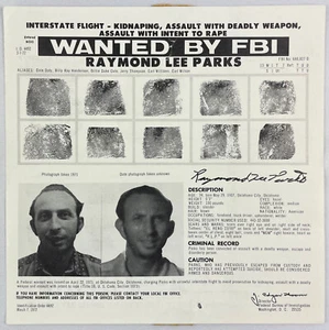 Vintage Wanted Poster, 1972, Raymond Lee Parks, Kidnapping, ADW, Intent to Rape - Picture 1 of 2